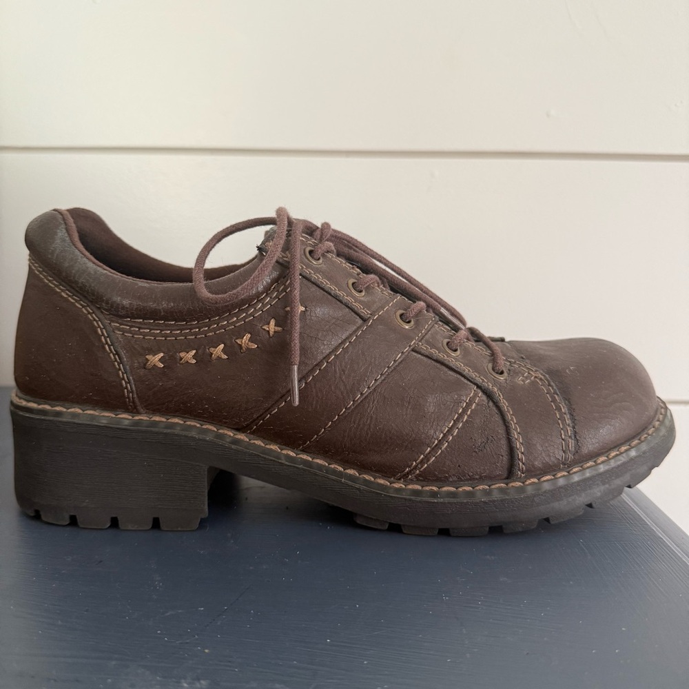 Vintage Chunky Platform Shoes Women’s 10 Brown Lace Up Loafer Y2K Self Esteem